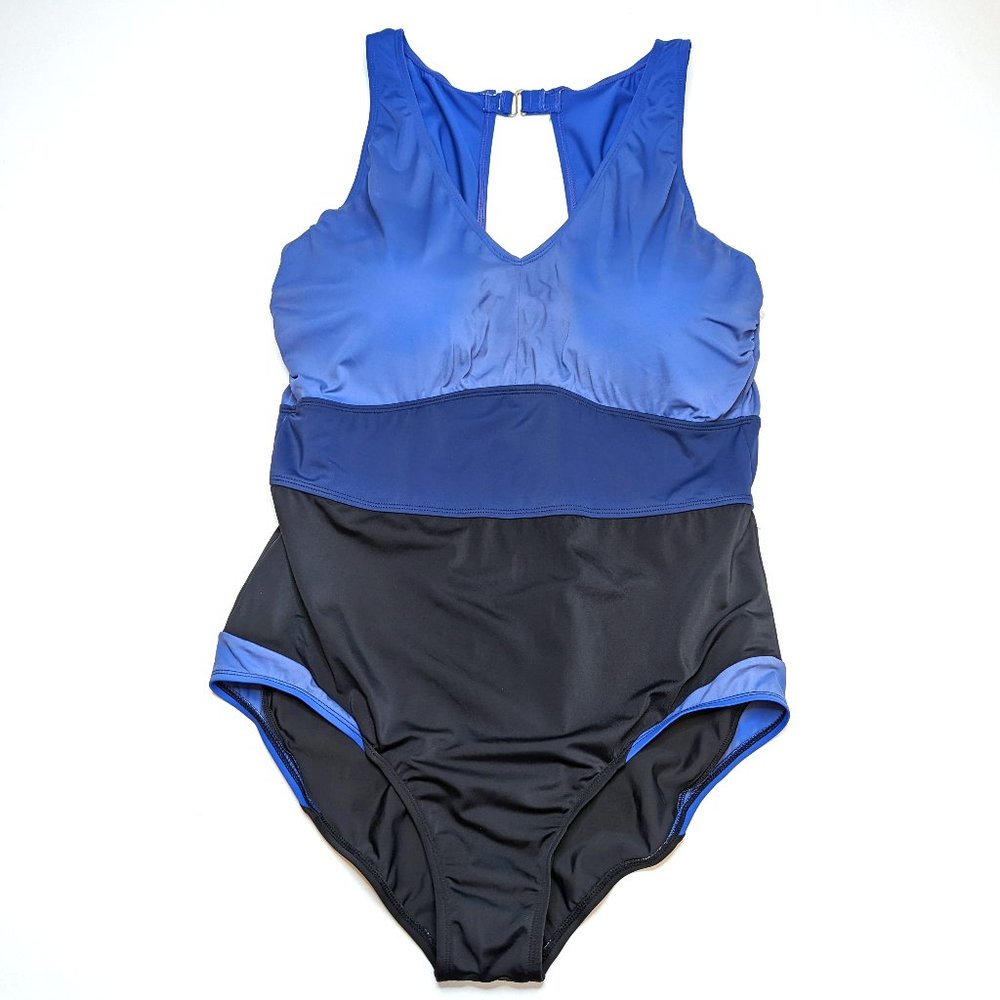 NWOT Zuda Swimsuit Colorblocked Ultramarine V-Neck One-Piece Blue Women's Sz 16